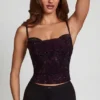 Armelia Embellished Peekaboo Cowl-Neck Top in Purple Snake