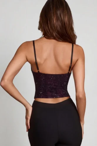 Armelia Embellished Peekaboo Cowl-Neck Top in Purple Snake