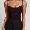 Armelia Embellished Peekaboo Cowl-Neck Top in Purple Snake