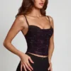 Armelia Embellished Peekaboo Cowl-Neck Top in Purple Snake