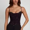Armelia Embellished Peekaboo Cowl-Neck Top in Purple Snake