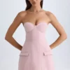 Arta Strapless Structured Tulip Mini Dress in Pink Mauve