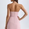Arta Strapless Structured Tulip Mini Dress in Pink Mauve