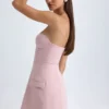 Arta Strapless Structured Tulip Mini Dress in Pink Mauve