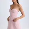 Arta Strapless Structured Tulip Mini Dress in Pink Mauve
