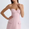 Arta Strapless Structured Tulip Mini Dress in Pink Mauve