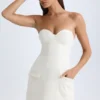 Arta Strapless Structured Tulip Mini Dress in Vanilla