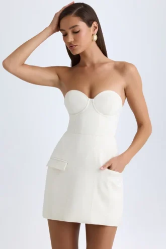 Arta Strapless Structured Tulip Mini Dress in Vanilla