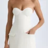 Arta Strapless Structured Tulip Mini Dress in Vanilla