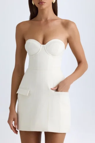 Arta Strapless Structured Tulip Mini Dress in Vanilla