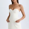 Arta Strapless Structured Tulip Mini Dress in Vanilla