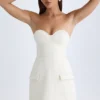 Arta Strapless Structured Tulip Mini Dress in Vanilla