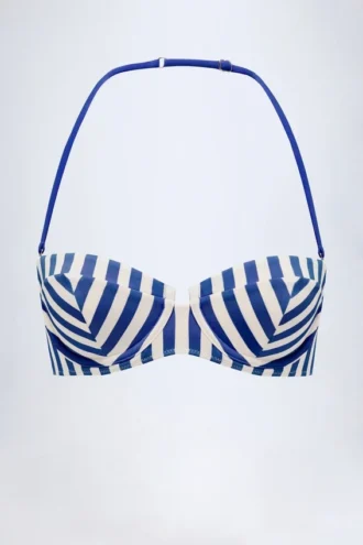Ascona Underwired Halterneck Balconette Bikini Top in Marine Blue Stripe