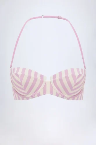 Ascona Underwired Halterneck Balconette Bikini Top in Mauve Stripe