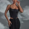 Asra Lace Up Mini Skirt in Black