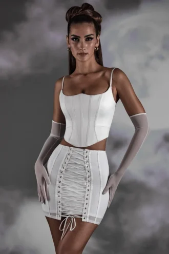 Asra Lace Up Mini Skirt in White