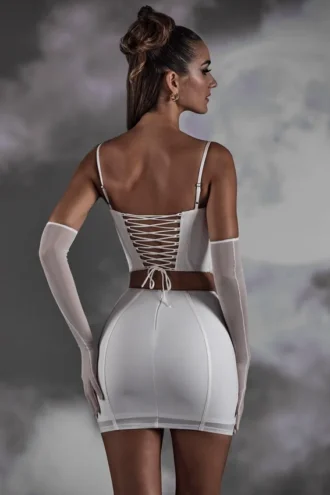 Asra Lace Up Mini Skirt in White