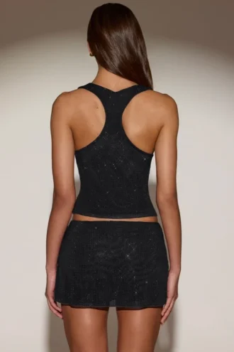 Asta Embellished Mid-Rise A-Line Mini Skirt in Black