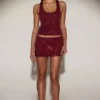 Asta Embellished Mid-Rise A-Line Mini Skirt in Burgundy