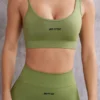 Asymmetric Sports Bra in Olive