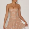 Atiyah Embellished Strappy Skater Mini Dress in Almond