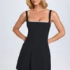 Aubrielle Lace-Trim Mini Dress in Black