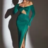 Audra Cut Out Maxi Dress in Emerald Green