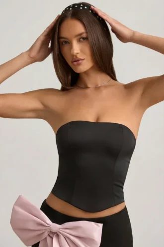 Audrina Cut-Out Bow-Detail Corset Top in Black