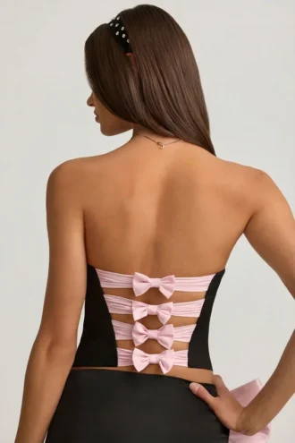 Audrina Cut-Out Bow-Detail Corset Top in Black