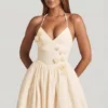 Augusta Halterneck Floral-Appliqué Corset Mini Dress in Ivory