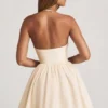 Augusta Halterneck Floral-Appliqué Corset Mini Dress in Ivory