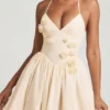 Augusta Halterneck Floral-Appliqué Corset Mini Dress in Ivory