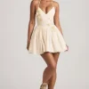 Augusta Halterneck Floral-Appliqué Corset Mini Dress in Ivory