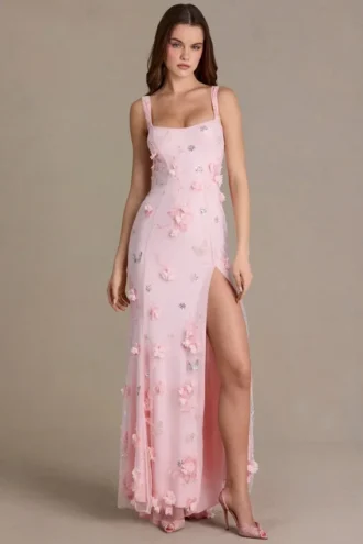 Aurelia Embellished Corset Gown in Baby Pink