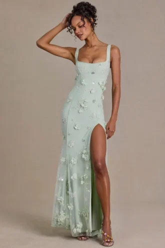 Aurelia Embellished Corset Gown in Sage Green