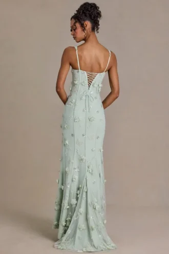 Aurelia Embellished Corset Gown in Sage Green