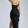 Aurelie Panelled Ruffle Evening Gown in Black