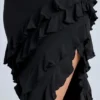 Aurelie Panelled Ruffle Evening Gown in Black