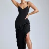 Aurelie Panelled Ruffle Evening Gown in Black