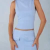 Aurelle Faux Suede Turtleneck Top  in Soft Blue