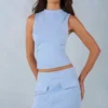 Aurelle Faux Suede Turtleneck Top  in Soft Blue