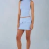 Aurelle Faux Suede Turtleneck Top  in Soft Blue
