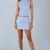 Aurelle Faux Suede Turtleneck Top  in Soft Blue