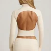 Auri Modal Ruched Backless Turtleneck Top in Ivory
