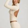 Auri Modal Ruched Backless Turtleneck Top in Ivory