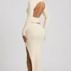 Auri Modal Ruched Backless Turtleneck Top in Ivory