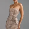 Aurora Embellished Bandeau Mini Dress in Almond