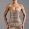 Aurora Embellished Bandeau Mini Dress in Almond