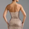 Aurora Embellished Bandeau Mini Dress in Almond