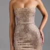 Aurora Embellished Bandeau Mini Dress in Almond